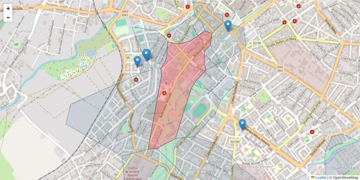 Hartă a codului poștal  și a codurilor poștale învecinate