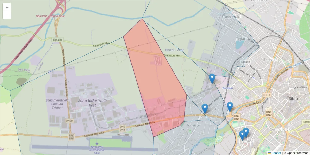 Hartă a codului poștal  și a codurilor poștale învecinate