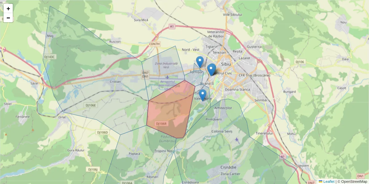Hartă a codului poștal  și a codurilor poștale învecinate