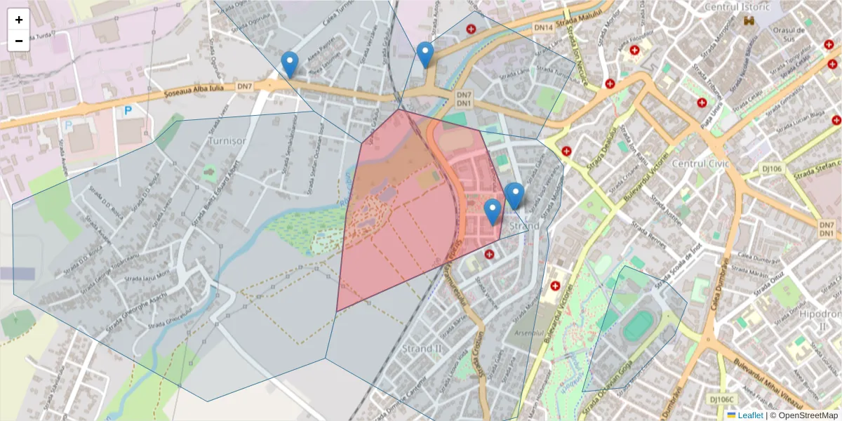 Hartă a codului poștal  și a codurilor poștale învecinate