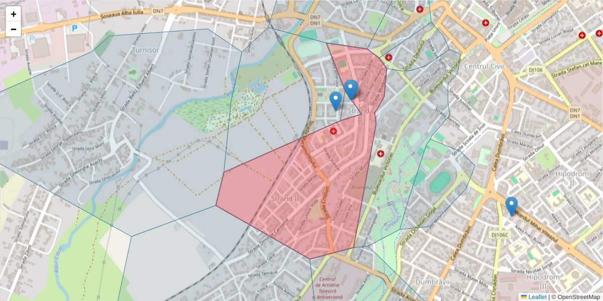 Hartă a codului poștal  și a codurilor poștale învecinate