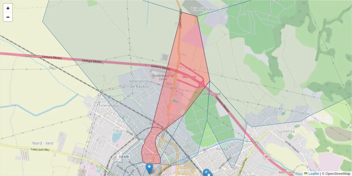 Hartă a codului poștal  și a codurilor poștale învecinate