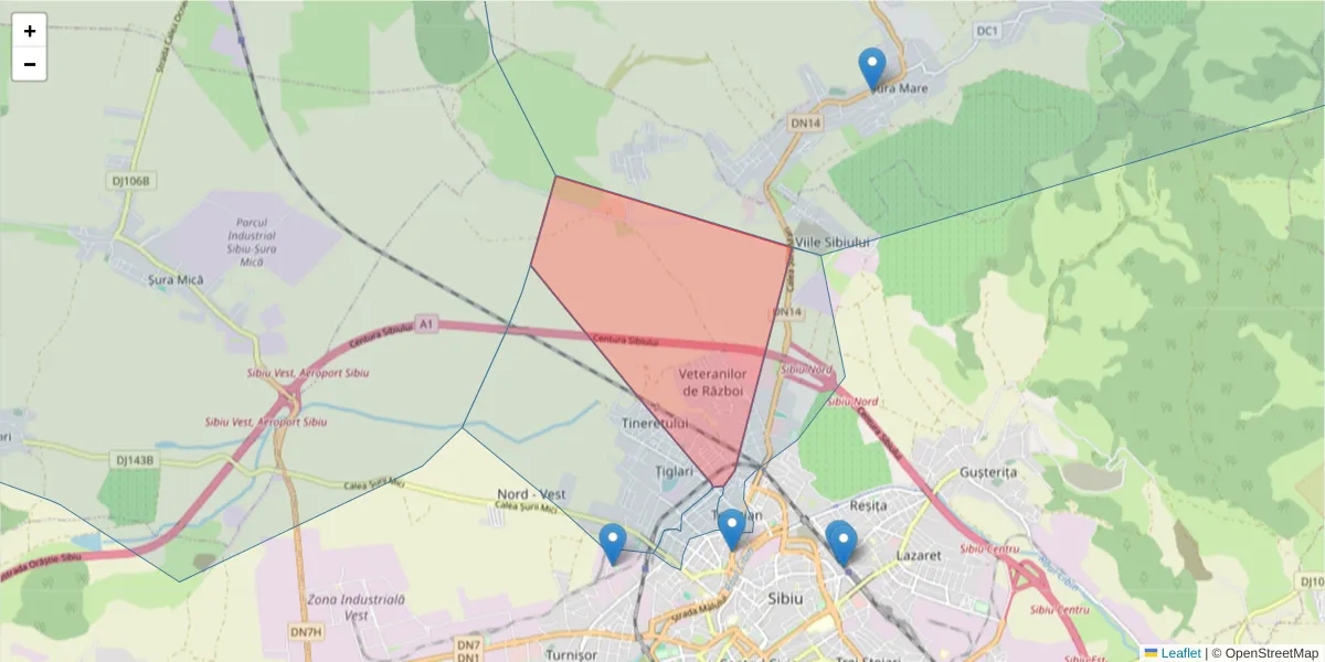 Hartă a codului poștal  și a codurilor poștale învecinate