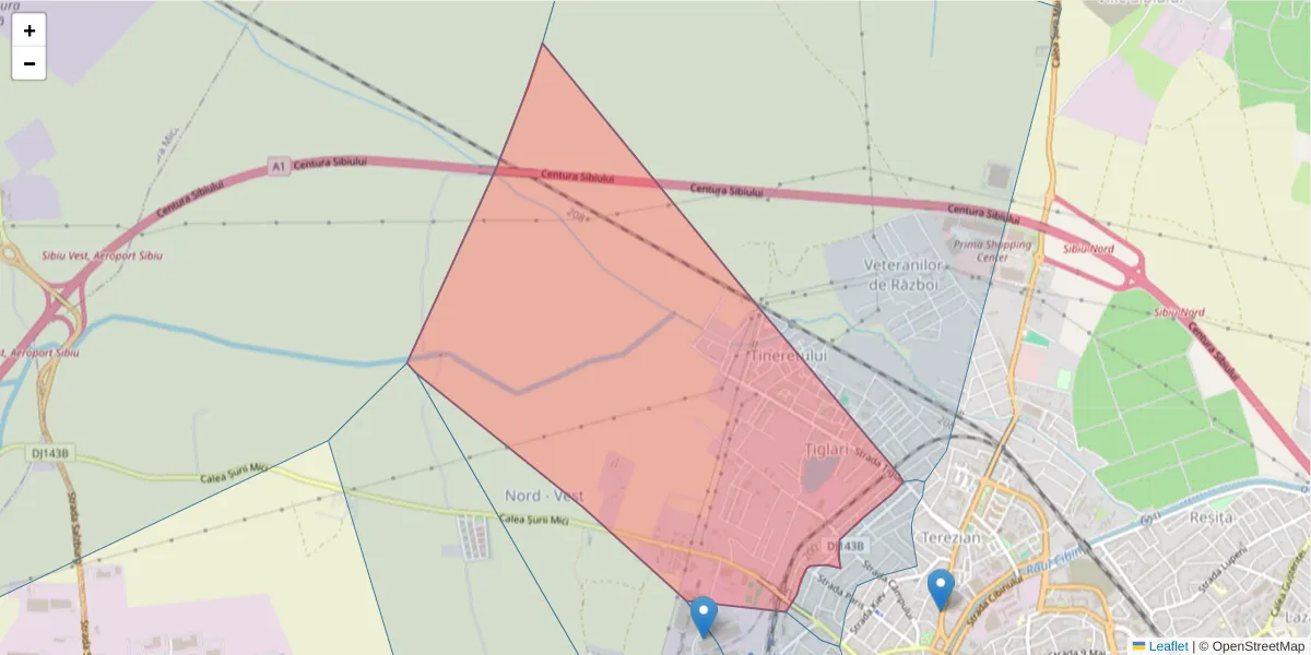Hartă a codului poștal  și a codurilor poștale învecinate
