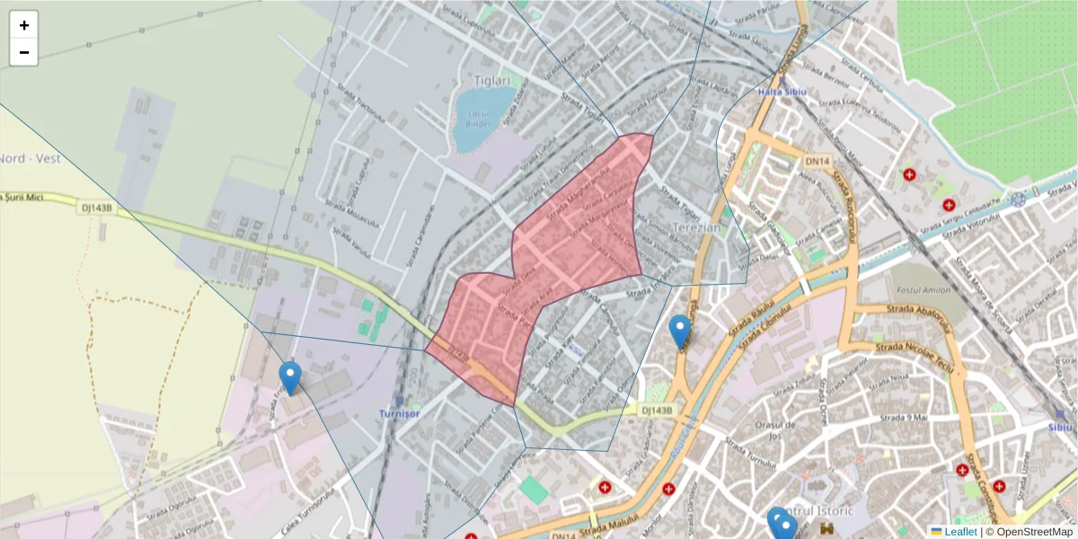 Hartă a codului poștal  și a codurilor poștale învecinate