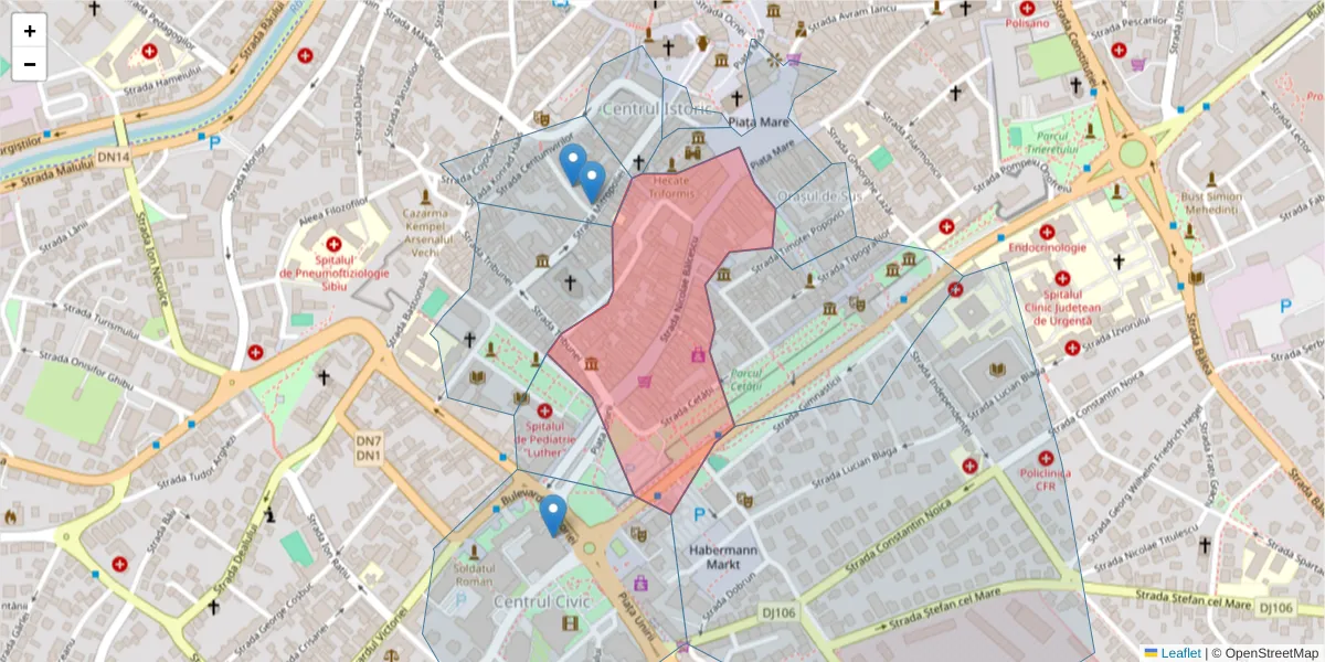 Hartă a codului poștal  și a codurilor poștale învecinate