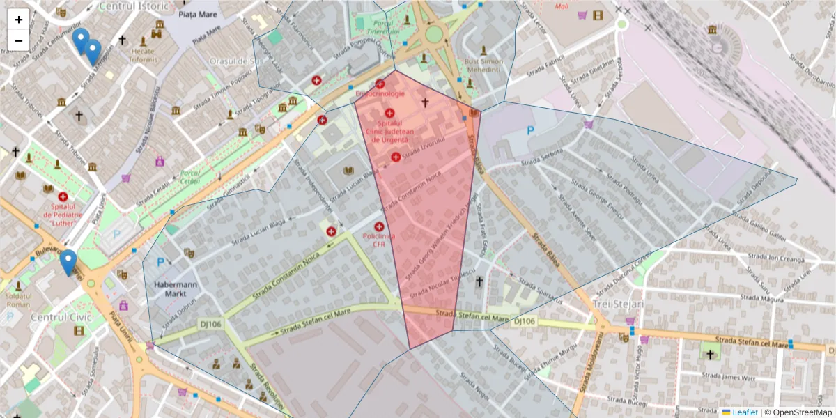 Hartă a codului poștal  și a codurilor poștale învecinate