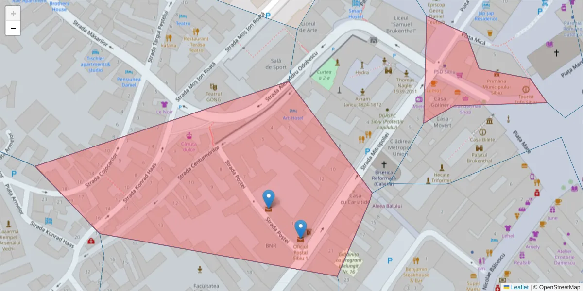 Hartă a codului poștal  și a codurilor poștale învecinate