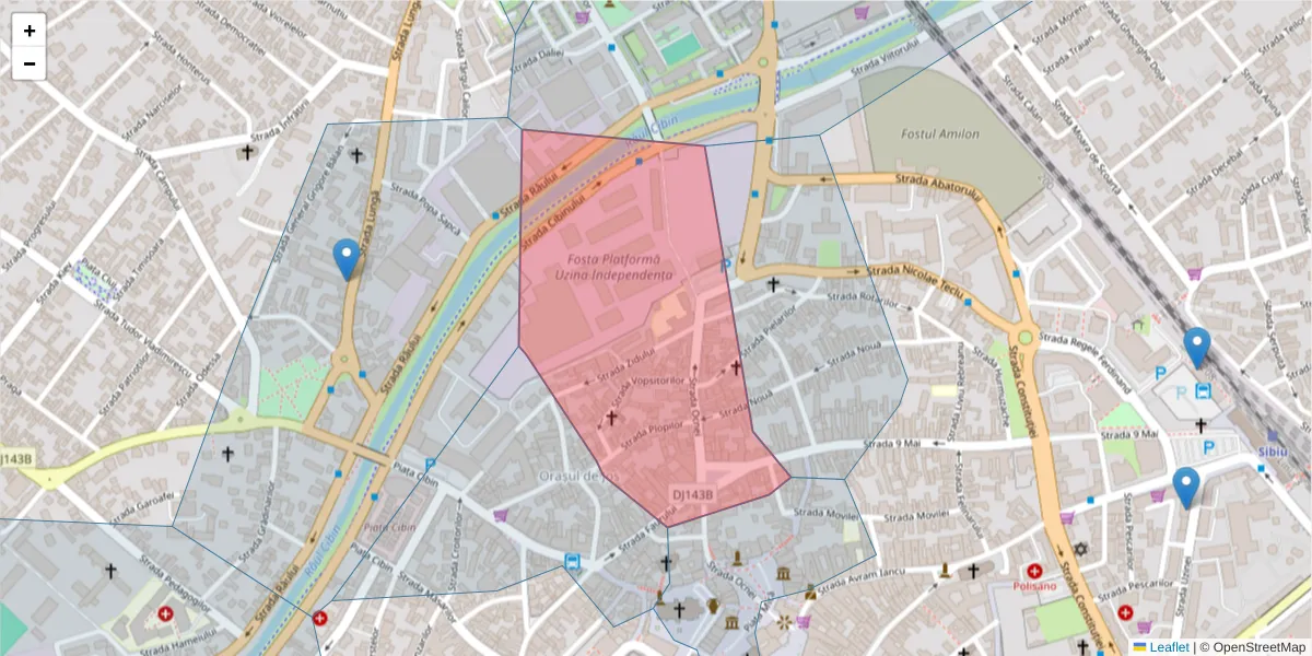 Hartă a codului poștal  și a codurilor poștale învecinate