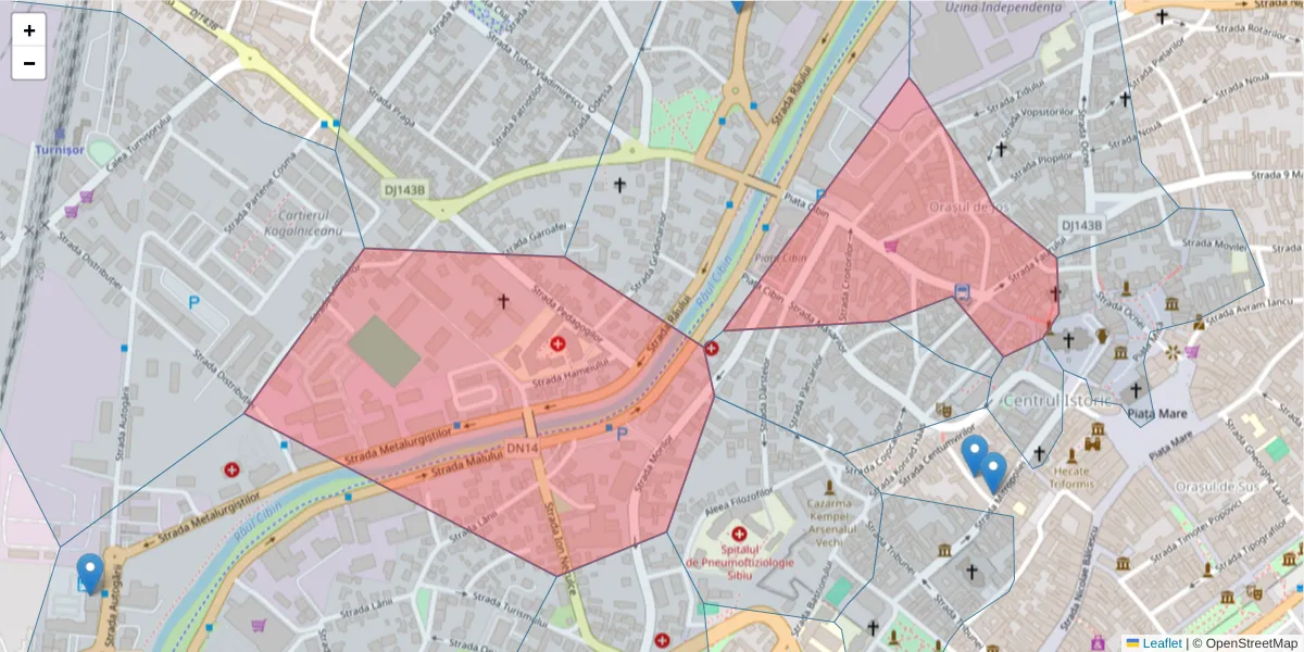 Hartă a codului poștal  și a codurilor poștale învecinate