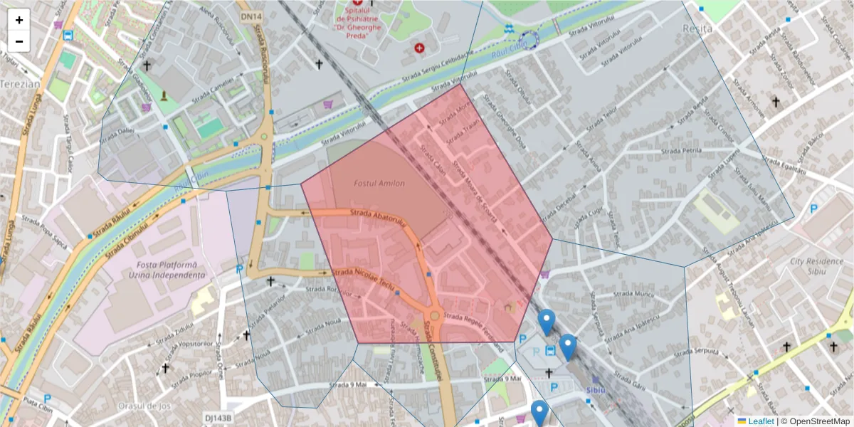 Hartă a codului poștal  și a codurilor poștale învecinate