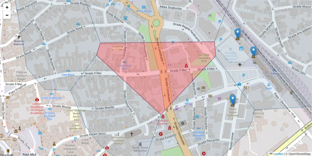 Hartă a codului poștal  și a codurilor poștale învecinate