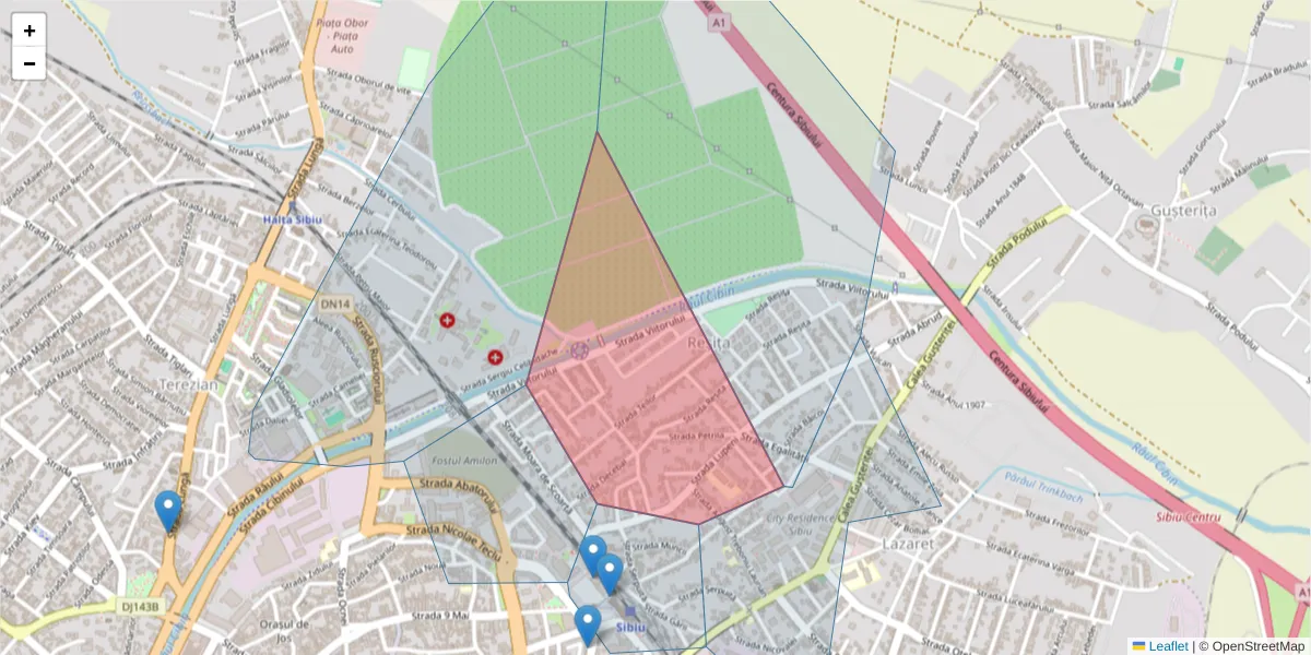Hartă a codului poștal  și a codurilor poștale învecinate