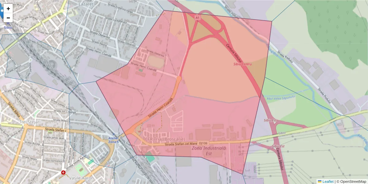 Hartă a codului poștal  și a codurilor poștale învecinate