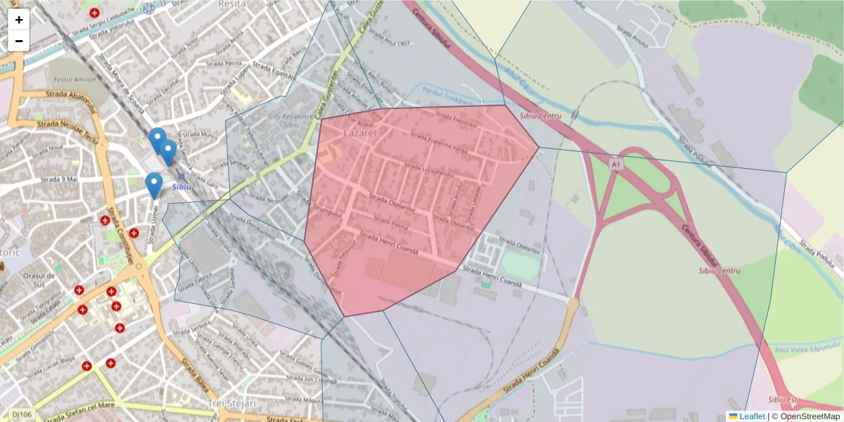 Hartă a codului poștal  și a codurilor poștale învecinate