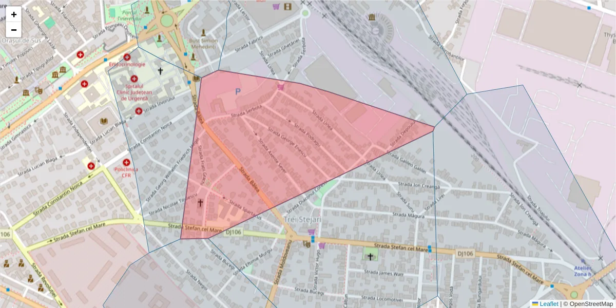 Hartă a codului poștal  și a codurilor poștale învecinate