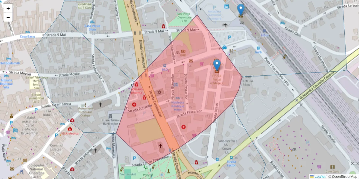 Hartă a codului poștal  și a codurilor poștale învecinate