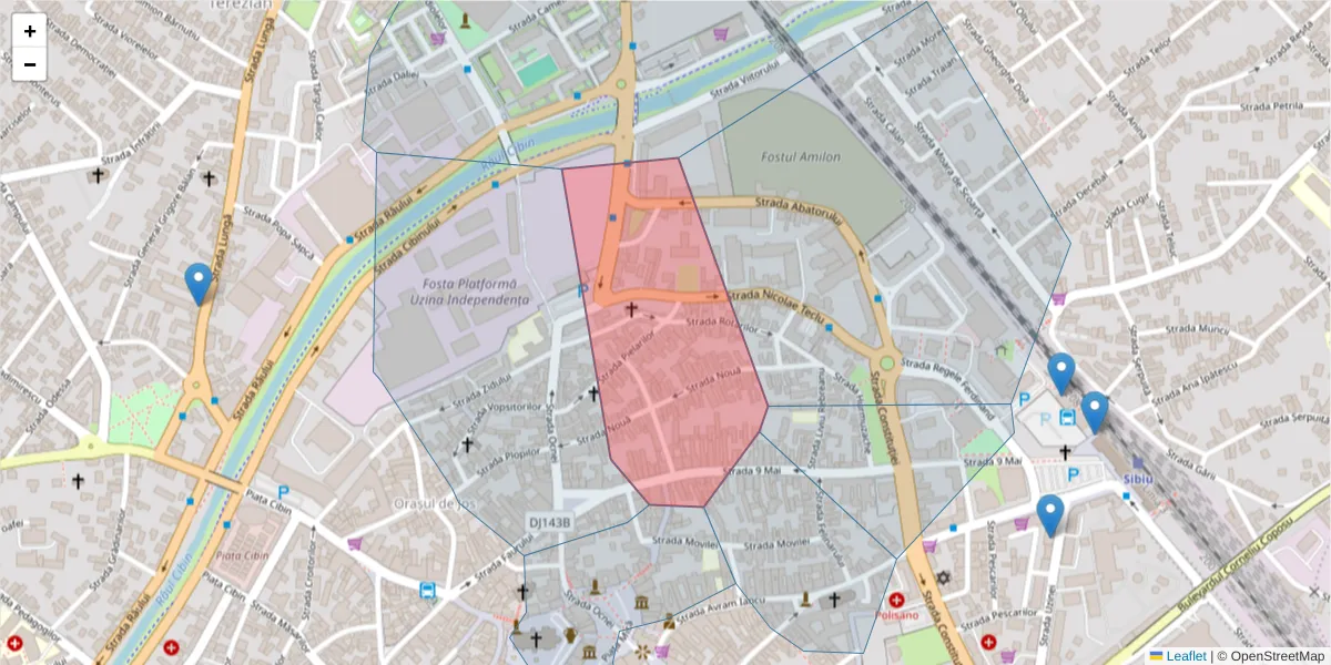 Hartă a codului poștal  și a codurilor poștale învecinate