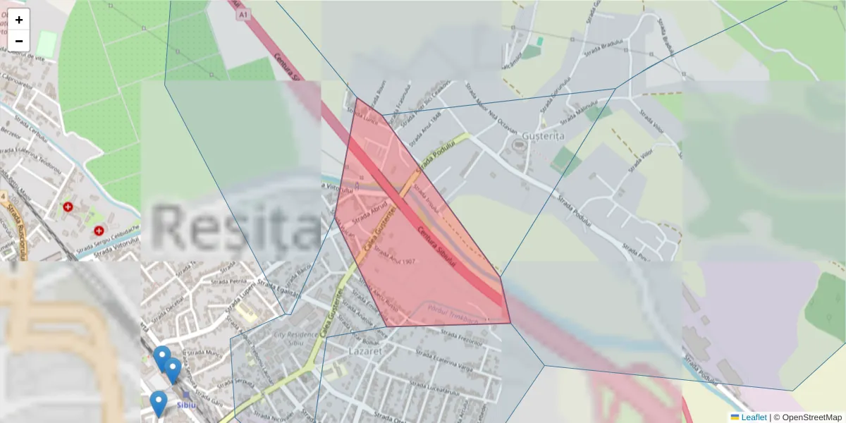 Hartă a codului poștal  și a codurilor poștale învecinate