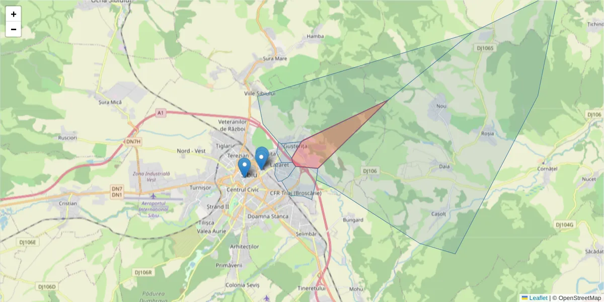Hartă a codului poștal  și a codurilor poștale învecinate