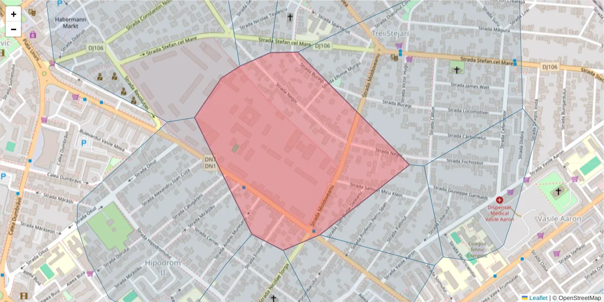 Hartă a codului poștal  și a codurilor poștale învecinate