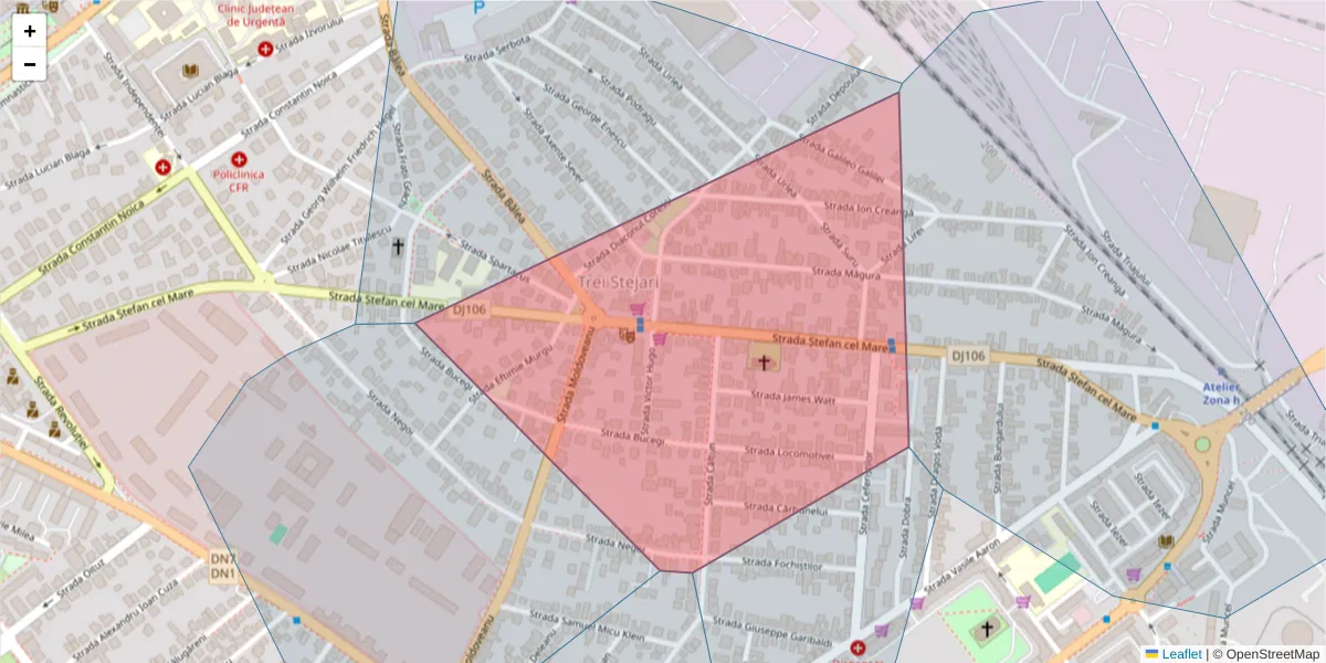 Hartă a codului poștal  și a codurilor poștale învecinate