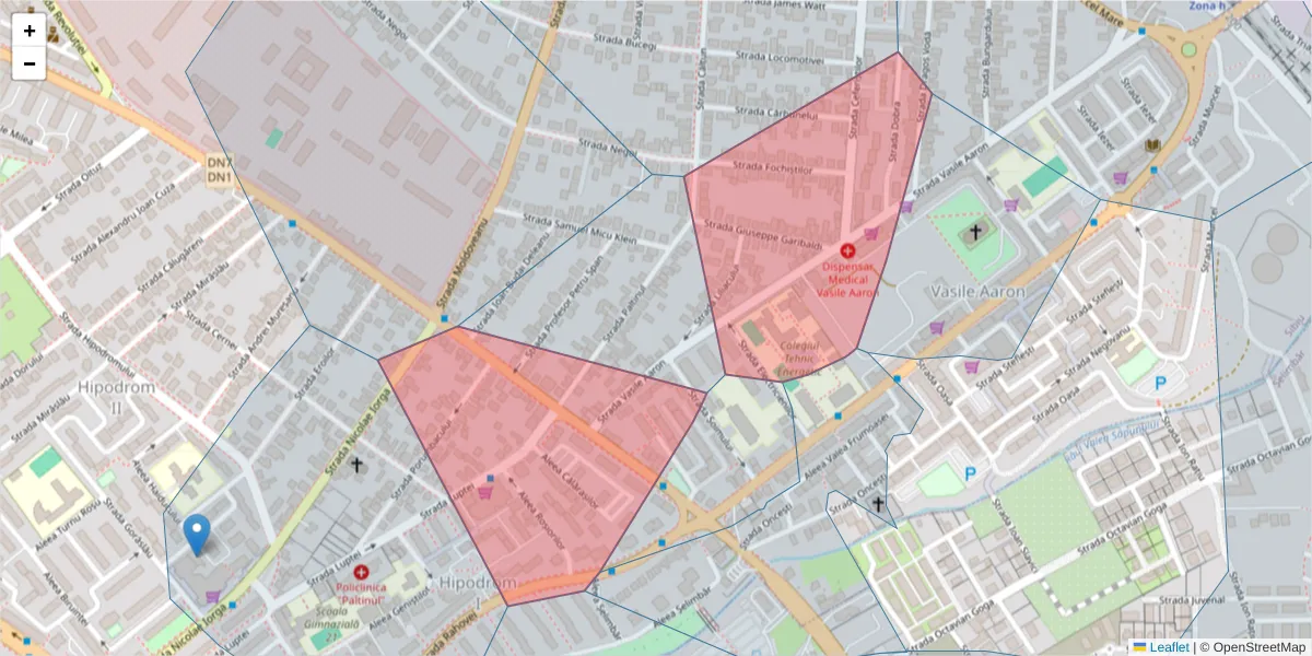 Hartă a codului poștal  și a codurilor poștale învecinate