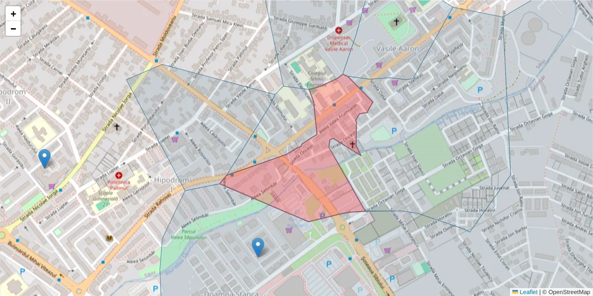 Hartă a codului poștal  și a codurilor poștale învecinate