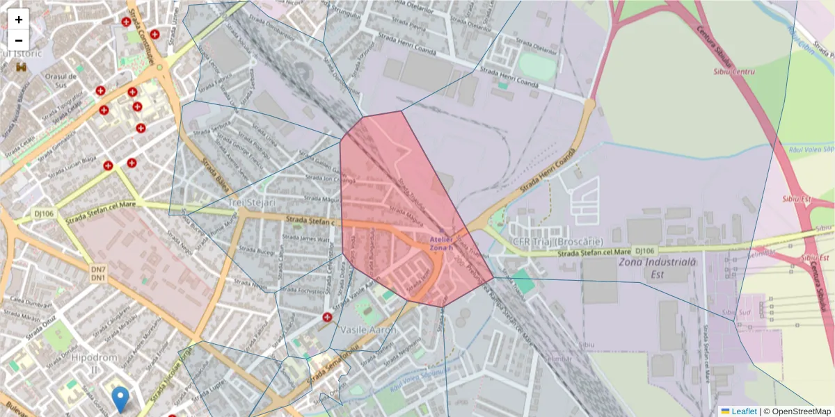 Hartă a codului poștal  și a codurilor poștale învecinate