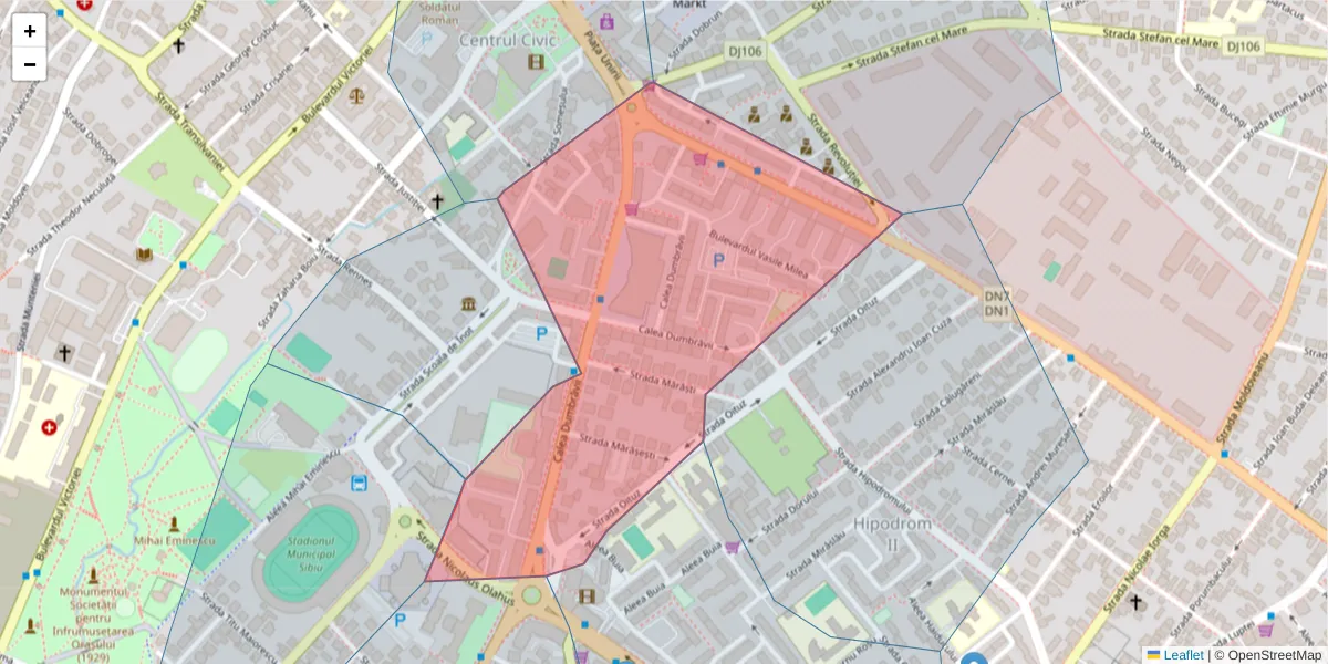 Hartă a codului poștal  și a codurilor poștale învecinate