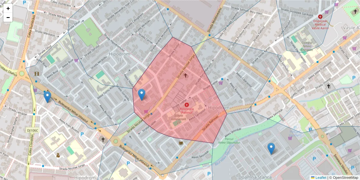 Hartă a codului poștal  și a codurilor poștale învecinate