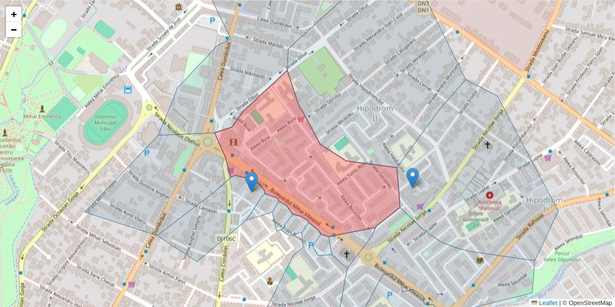 Hartă a codului poștal  și a codurilor poștale învecinate