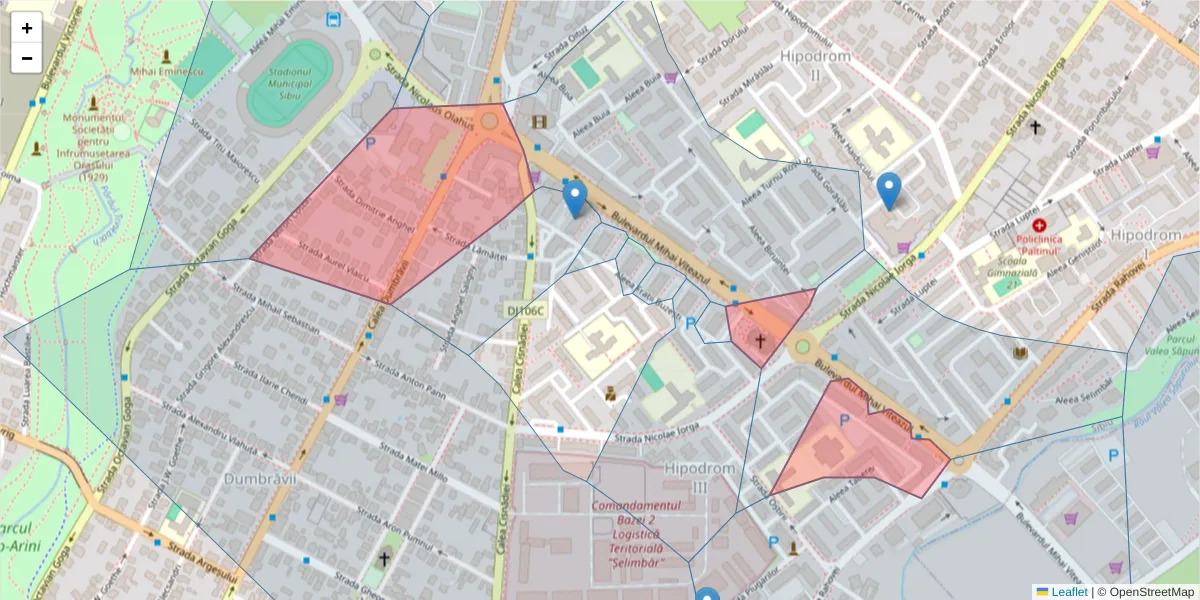 Hartă a codului poștal  și a codurilor poștale învecinate