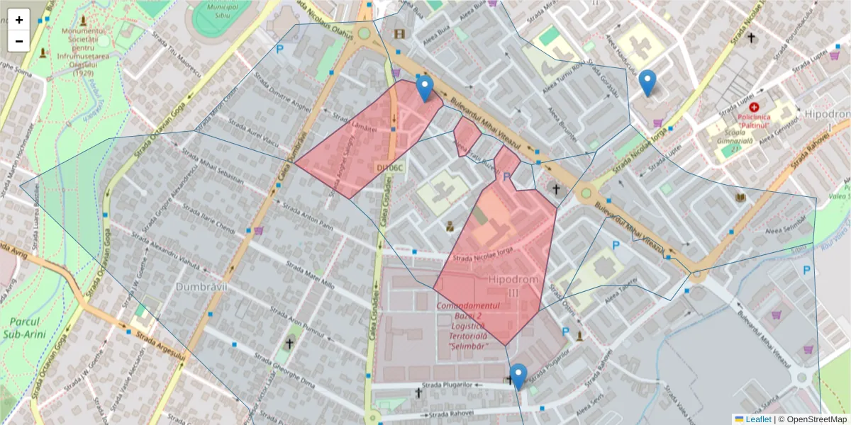 Hartă a codului poștal  și a codurilor poștale învecinate