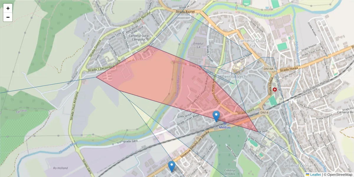 Hartă a codului poștal  și a codurilor poștale învecinate