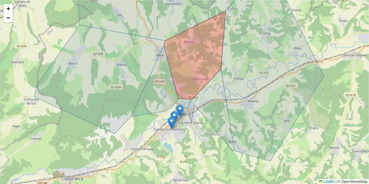 Hartă a codului poștal  și a codurilor poștale învecinate