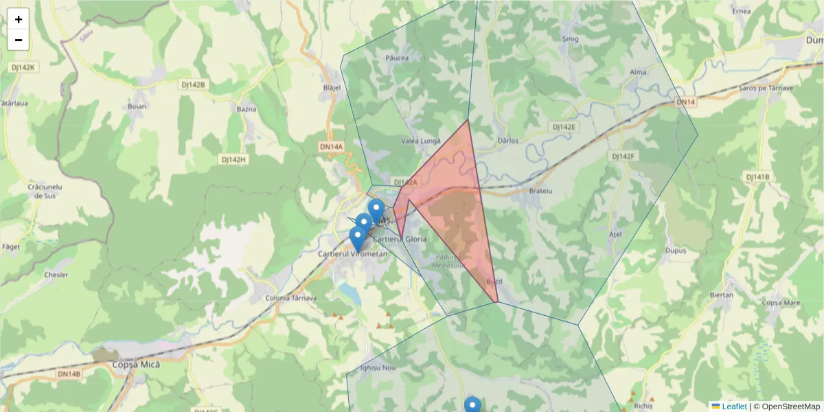 Hartă a codului poștal  și a codurilor poștale învecinate