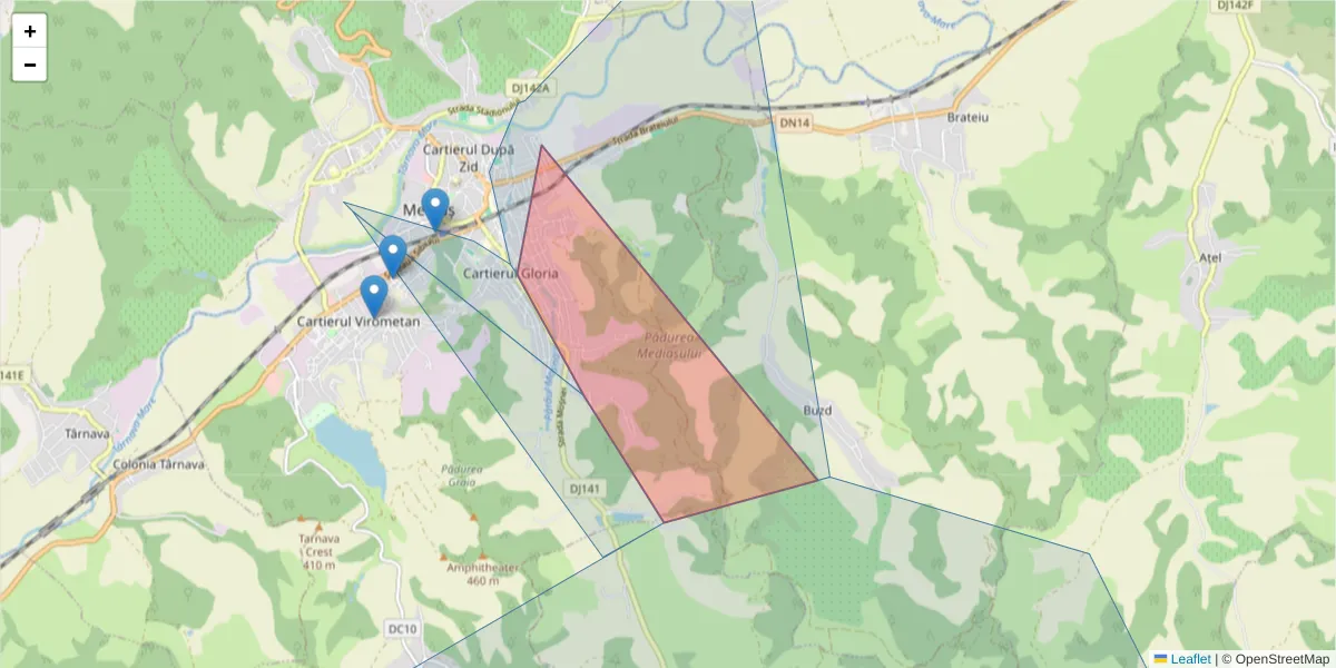 Hartă a codului poștal  și a codurilor poștale învecinate