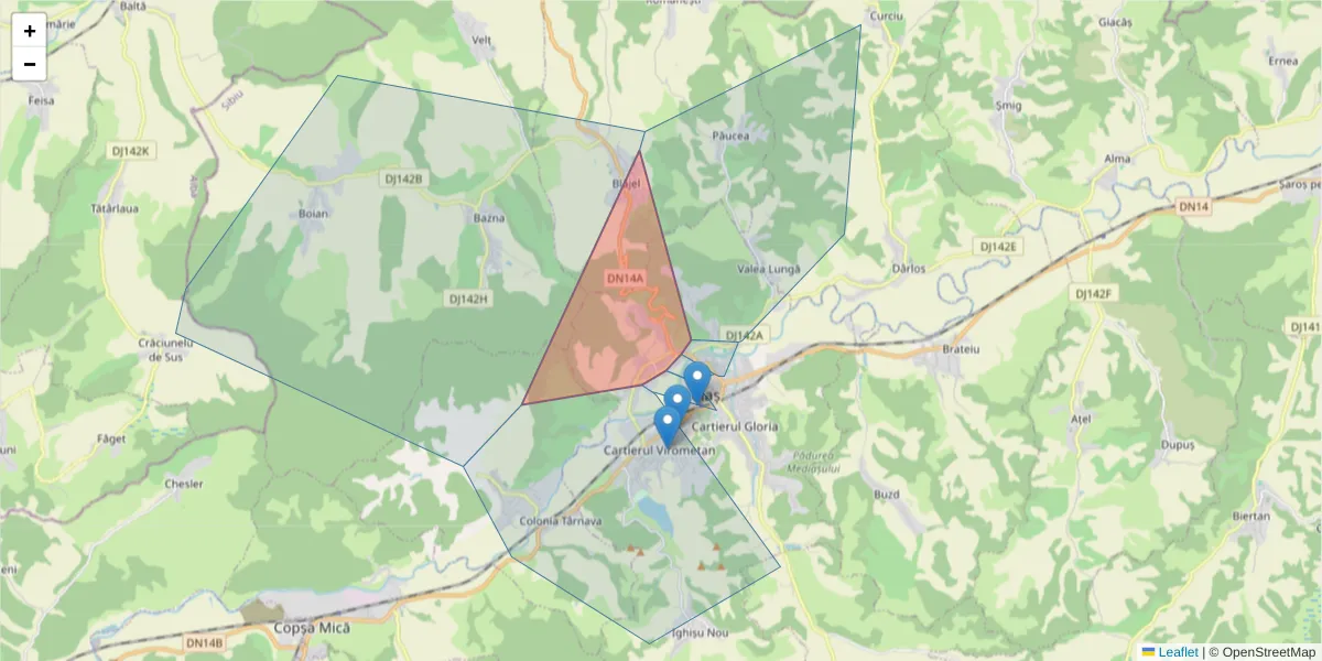 Hartă a codului poștal  și a codurilor poștale învecinate