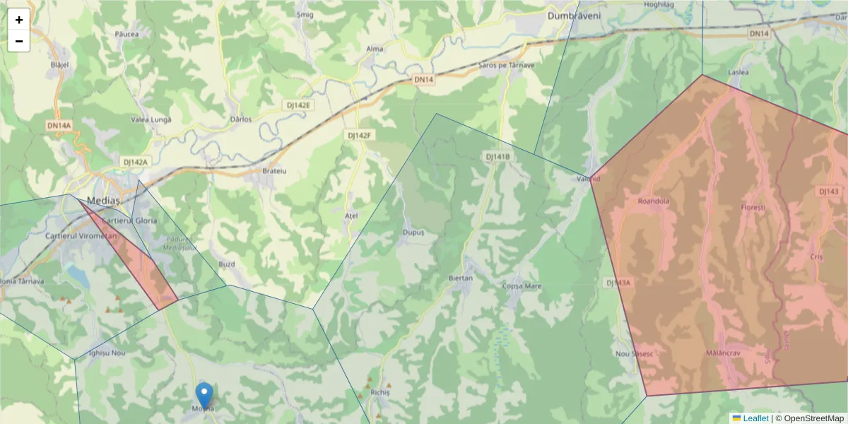 Hartă a codului poștal  și a codurilor poștale învecinate