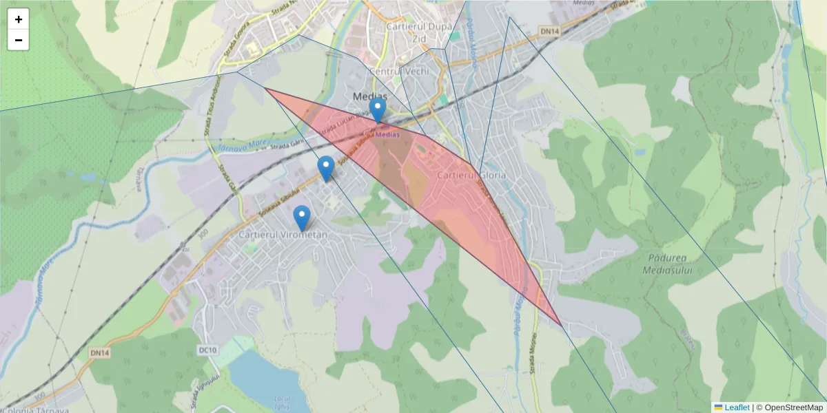 Hartă a codului poștal  și a codurilor poștale învecinate