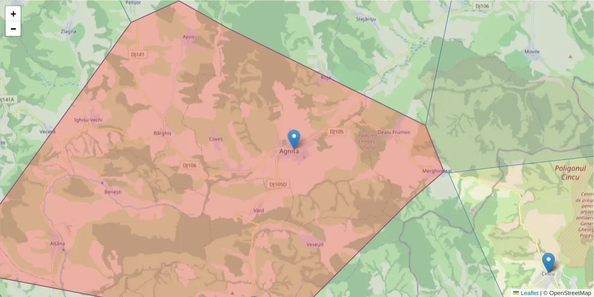 Hartă a codului poștal  și a codurilor poștale învecinate