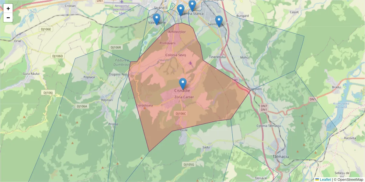 Hartă a codului poștal  și a codurilor poștale învecinate