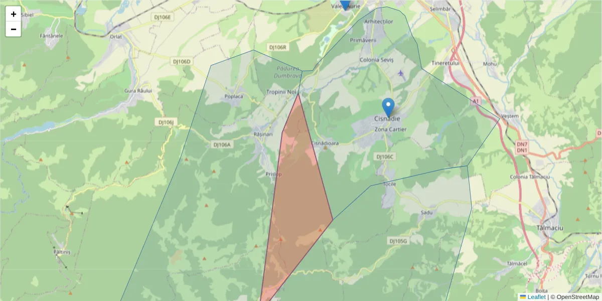 Hartă a codului poștal  și a codurilor poștale învecinate