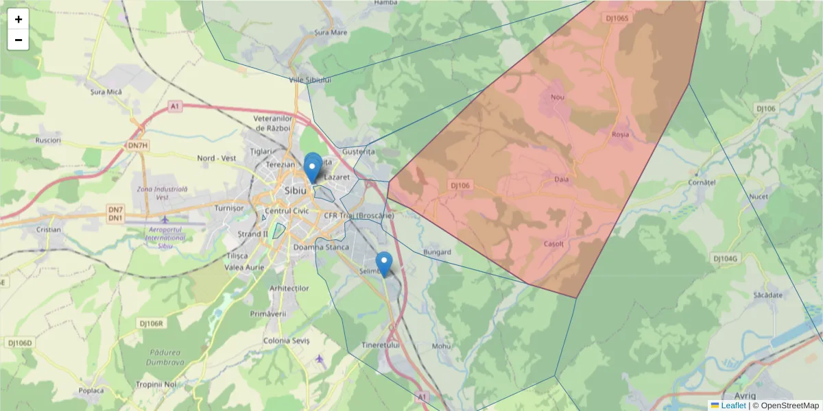 Hartă a codului poștal  și a codurilor poștale învecinate