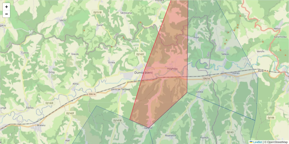 Hartă a codului poștal  și a codurilor poștale învecinate
