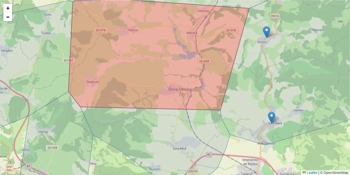 Hartă a codului poștal  și a codurilor poștale învecinate