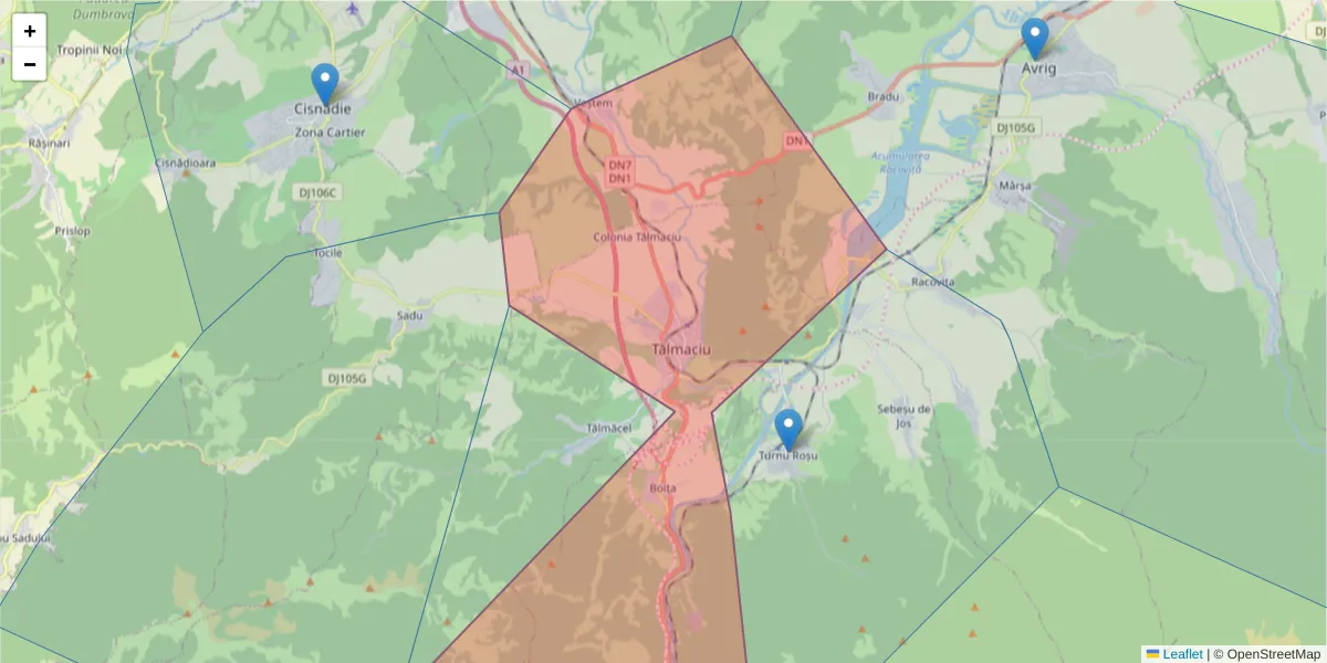 Hartă a codului poștal  și a codurilor poștale învecinate