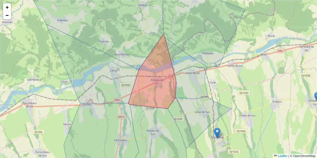 Hartă a codului poștal  și a codurilor poștale învecinate