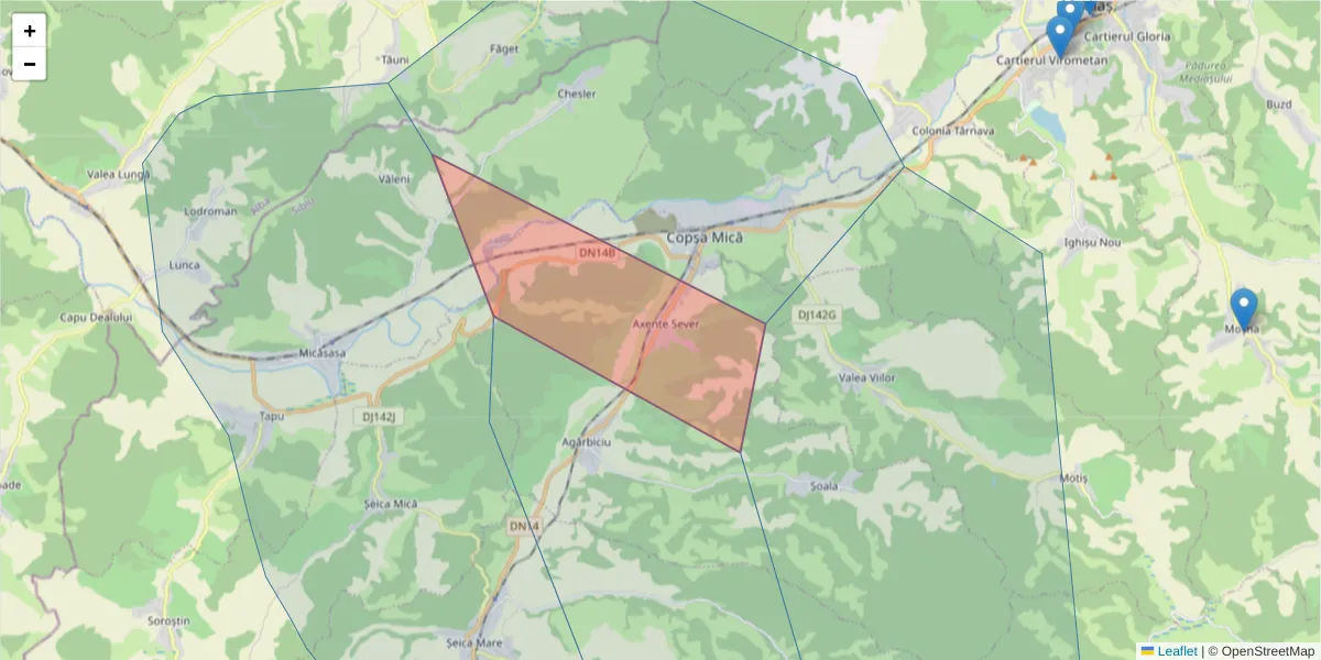 Hartă a codului poștal  și a codurilor poștale învecinate